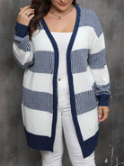 Plus Size Open Front Long Sleeve Cardigan - Dark Navy / 0XL