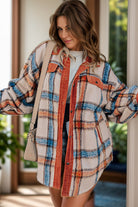 Plus Size Plaid Button Down Jacket - Plaid / 1XL