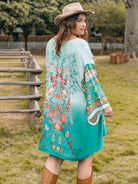 Plus Size Printed Open Front Long Sleeve Cover Up