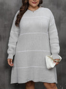 Plus Size Round Neck Long Sleeve Sweater Dress - Gray / 0XL