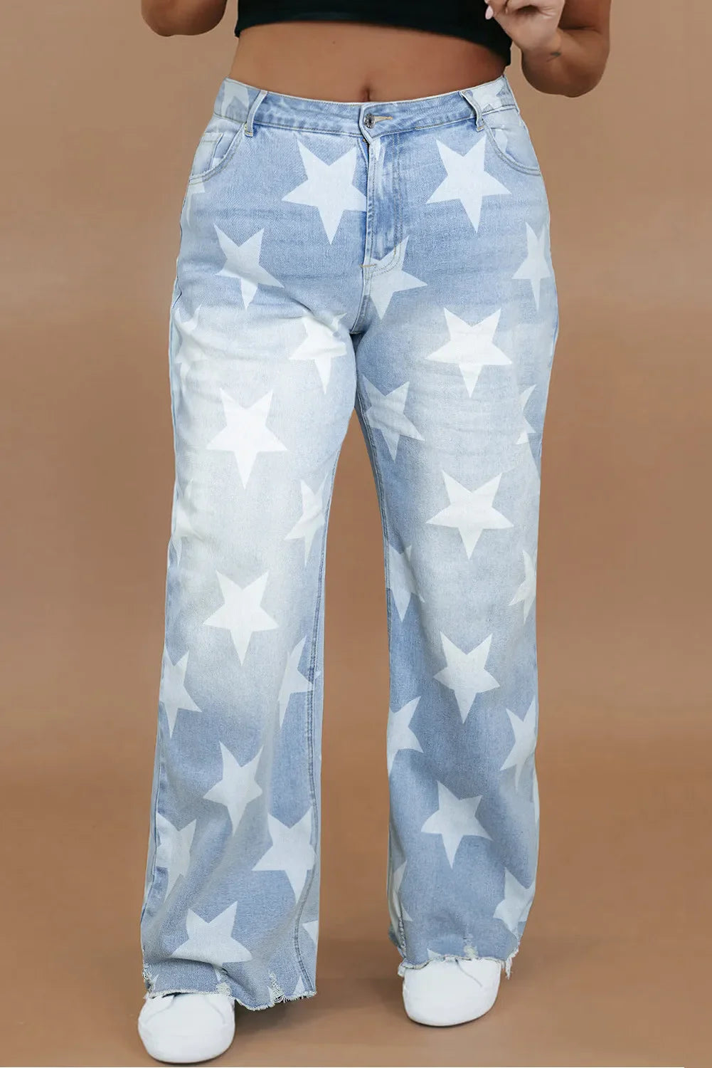 Plus Size Star Straight Leg Jeans with Pockets - Light / 1XL