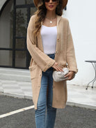 Pocketed Button Up Long Sleeve Hooded Cardigan