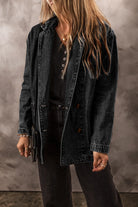 Pocketed Long Sleeve Denim Jacket - Dark / S