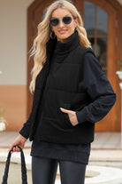 Pocketed Zip Up Turtleneck Vest Coat - Black / S