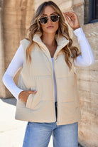 Pocketed Zip Up Turtleneck Vest Coat - Dust Storm / S