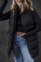 Pocketed Zip Up Vest Coat - Black / S