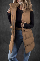 Pocketed Zip Up Vest Coat - Caramel / S