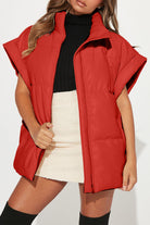 Pocketed Zip Up Vest Coat - Rust / S