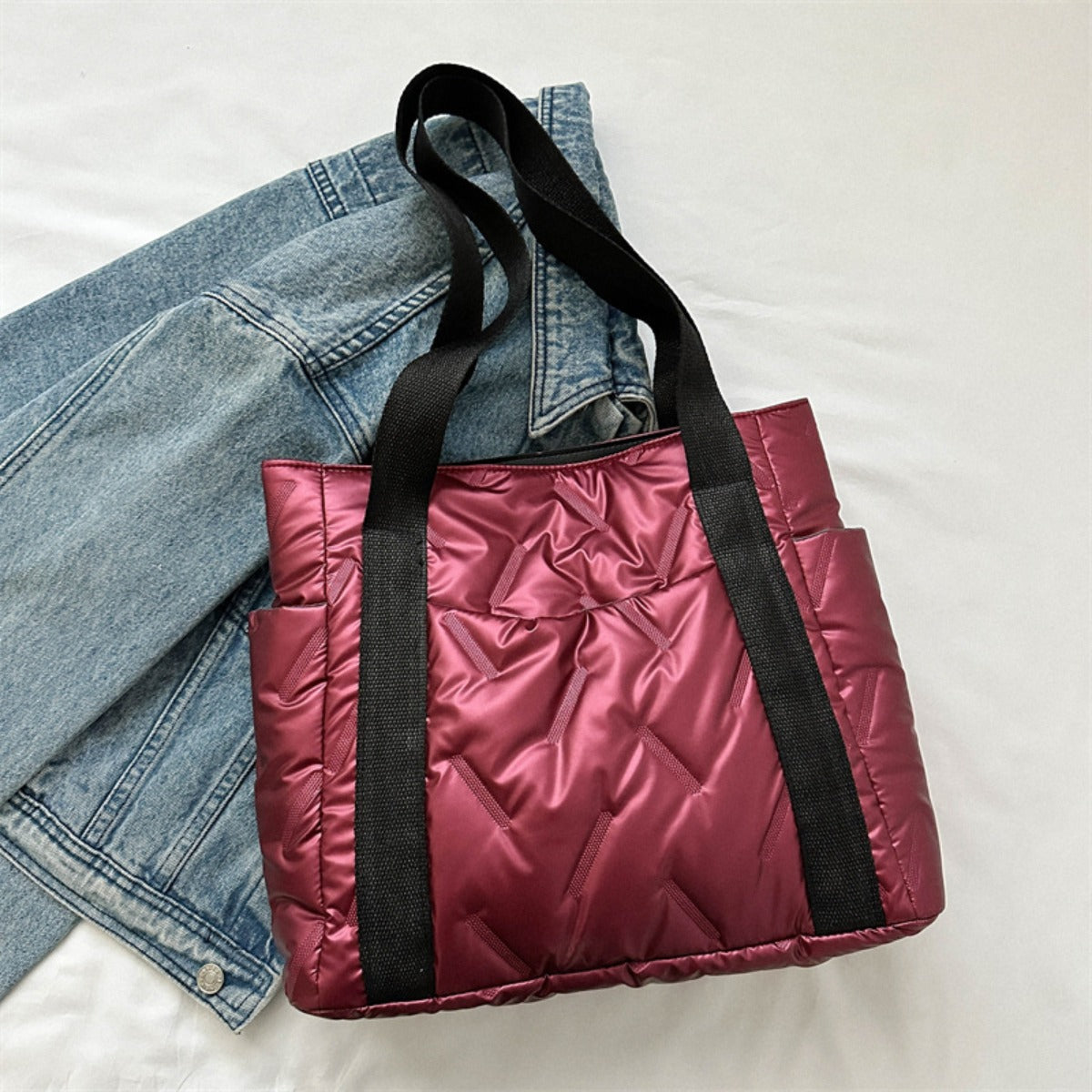 Polyester Tote Bag with Zipper - Deep Red / One Size