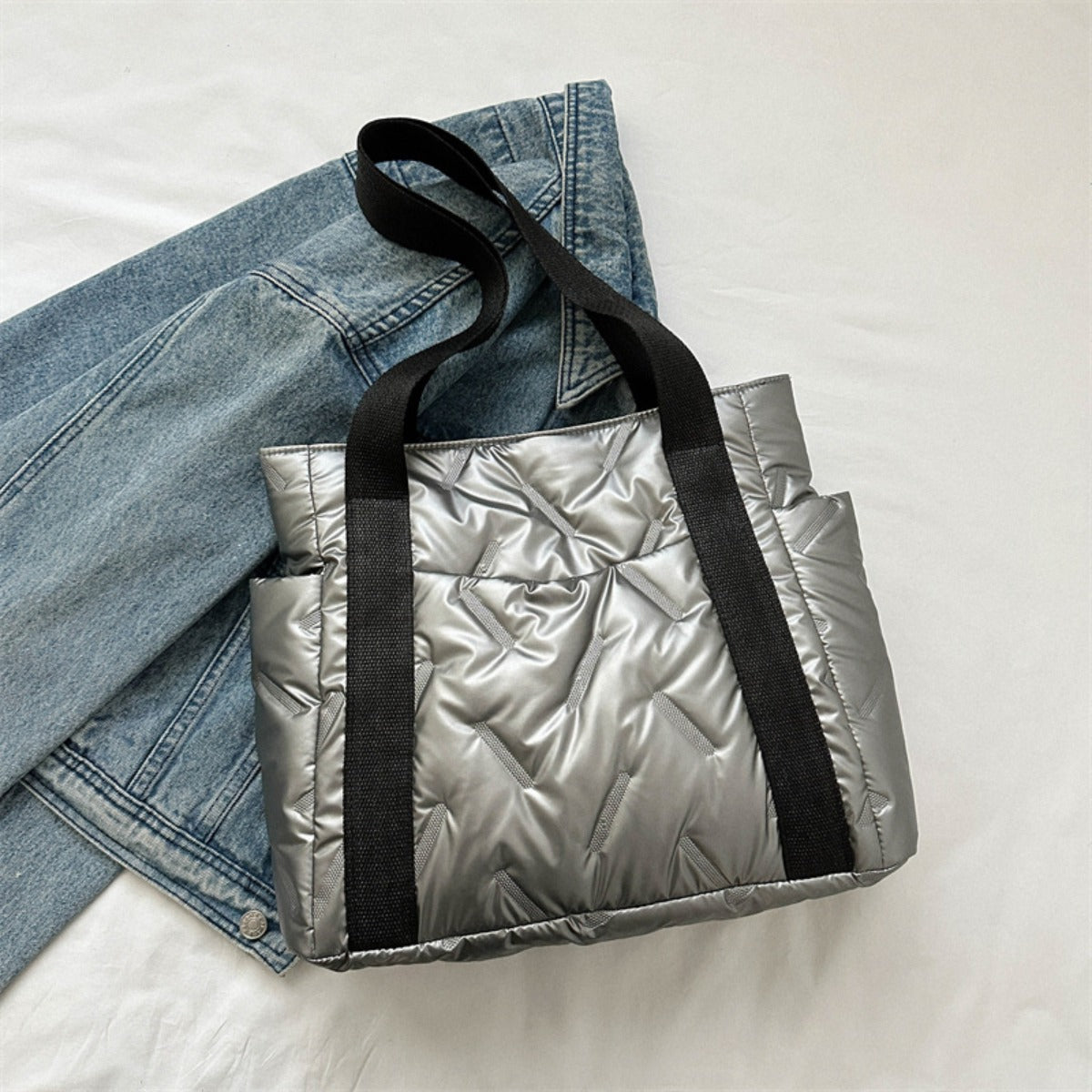 Polyester Tote Bag with Zipper - Silver / One Size