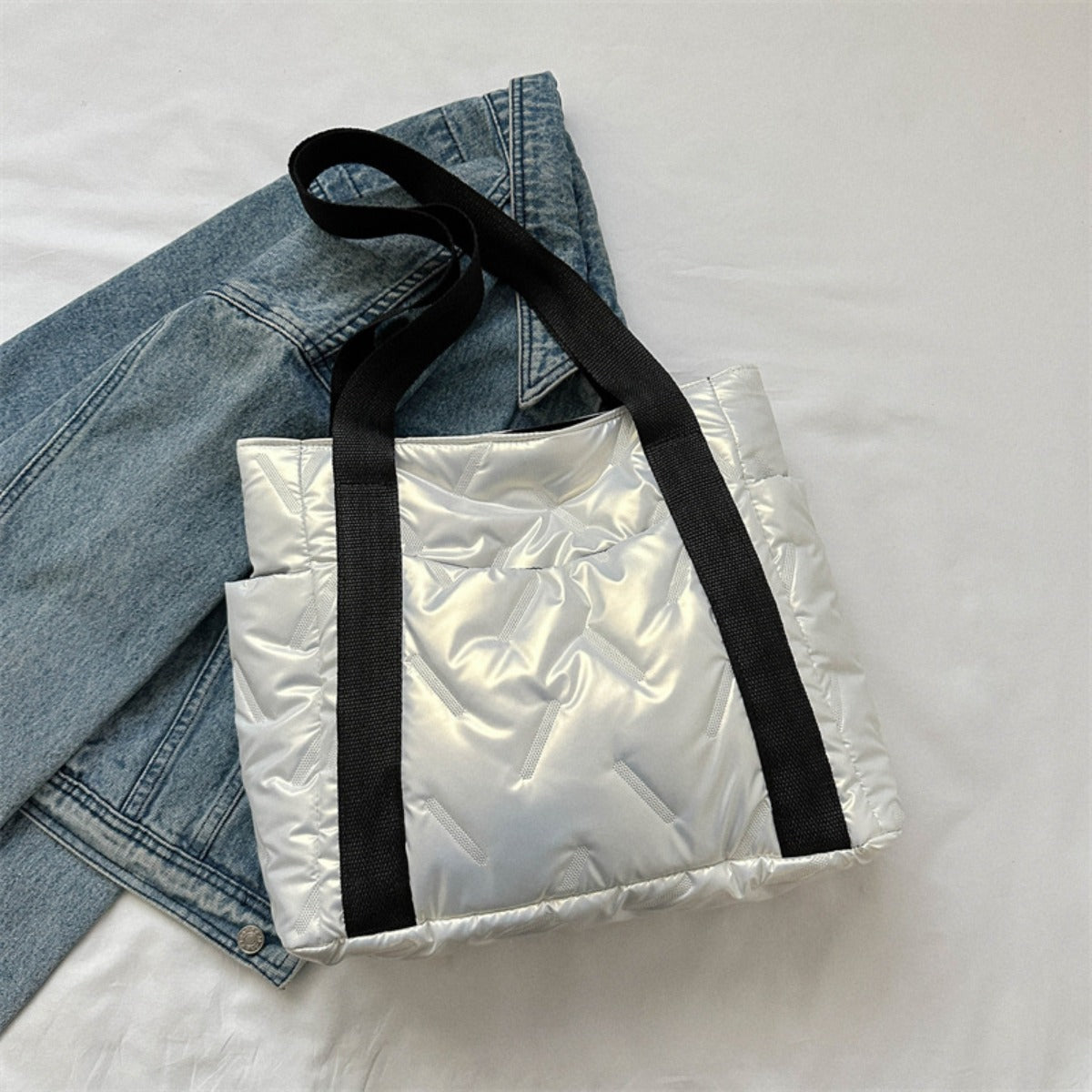 Polyester Tote Bag with Zipper - White / One Size