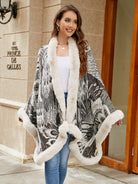 Printed Open Front Poncho - Ivory / One Size