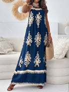 Printed Spaghetti Strap Sleeveless Maxi Dress - Navy / S