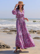 Printed Tie Neck Balloon Sleeve Maxi Dress