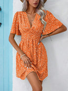 Printed V-Neck Half Sleeve Mini Dress