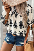 Printed V-Neck Three-Quarter Sleeve Blouse