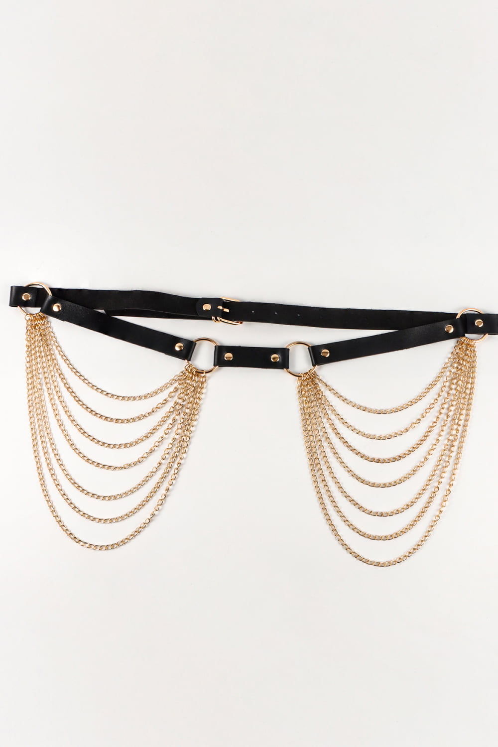 PU Belt with Chain - Black/Gold / One Size