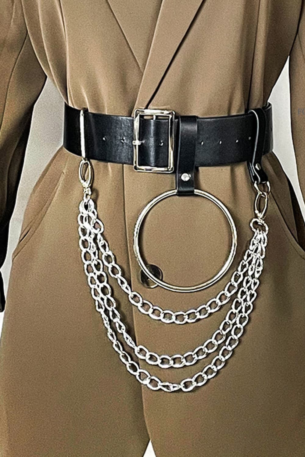 PU Belt with Chain - Black / One Size