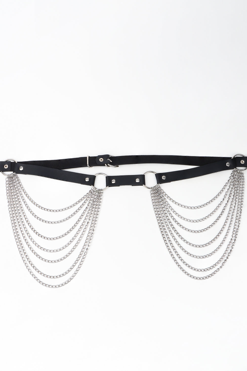 PU Belt with Chain - Black/Silver / One Size