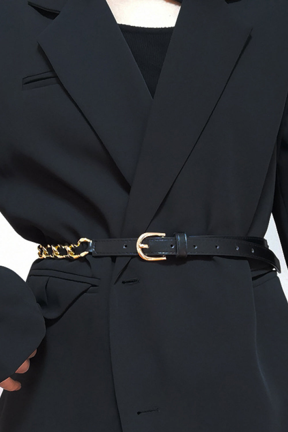 PU Chain Skinny Belt - Black / One Size