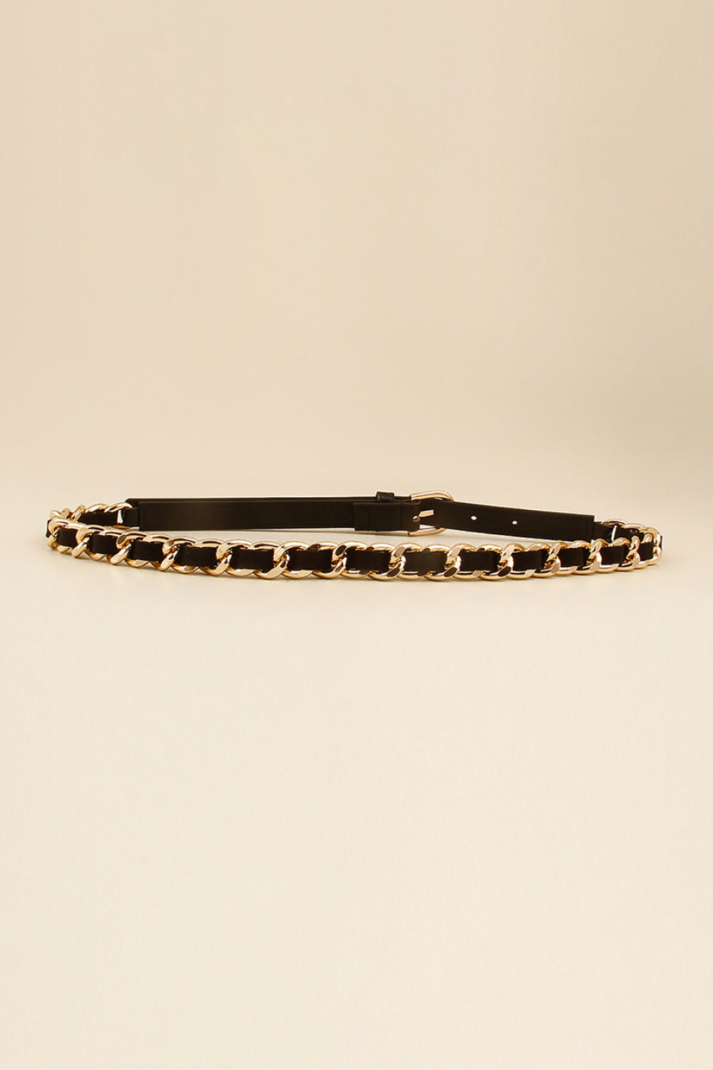 PU Chain Skinny Belt - Black / One Size