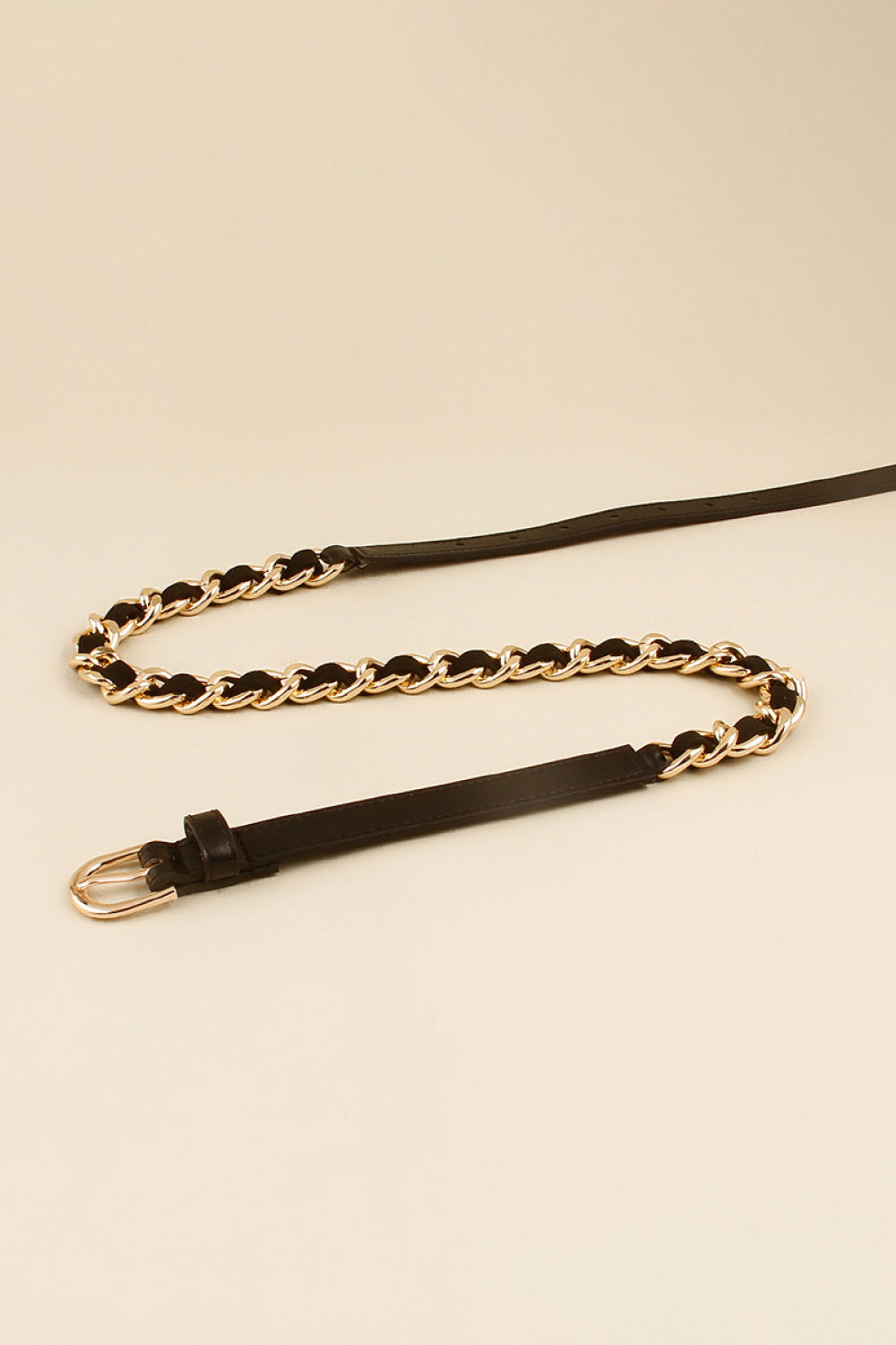 PU Chain Skinny Belt - Black / One Size