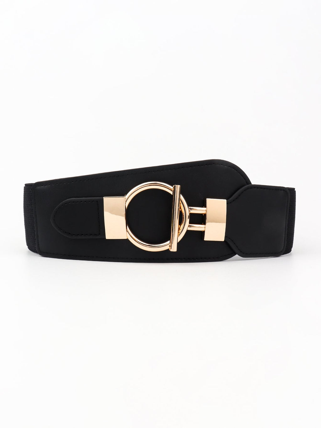 PU Elastic Wide Belt with Alloy Buckle - Black / One Size
