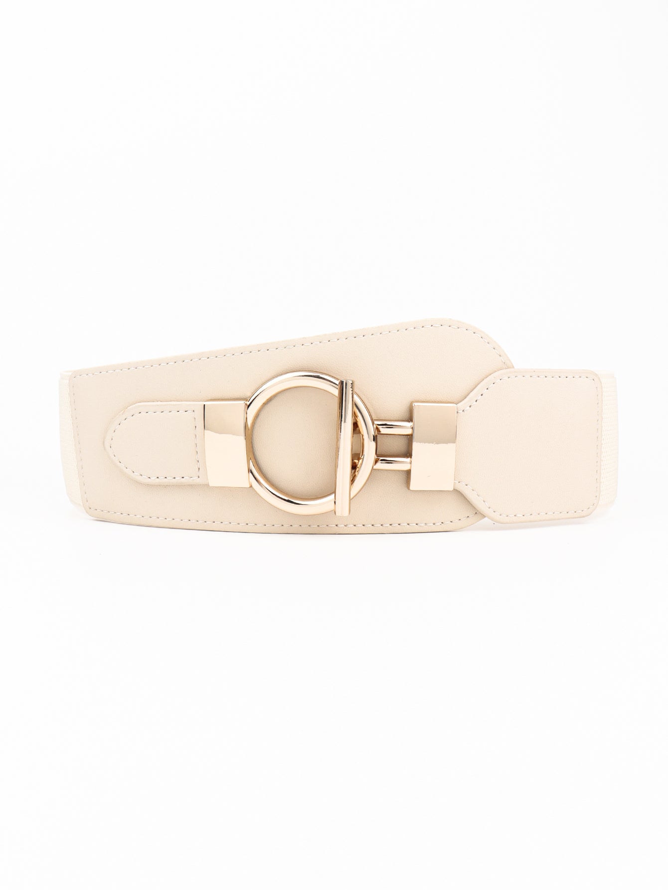 PU Elastic Wide Belt with Alloy Buckle - Cream / One Size