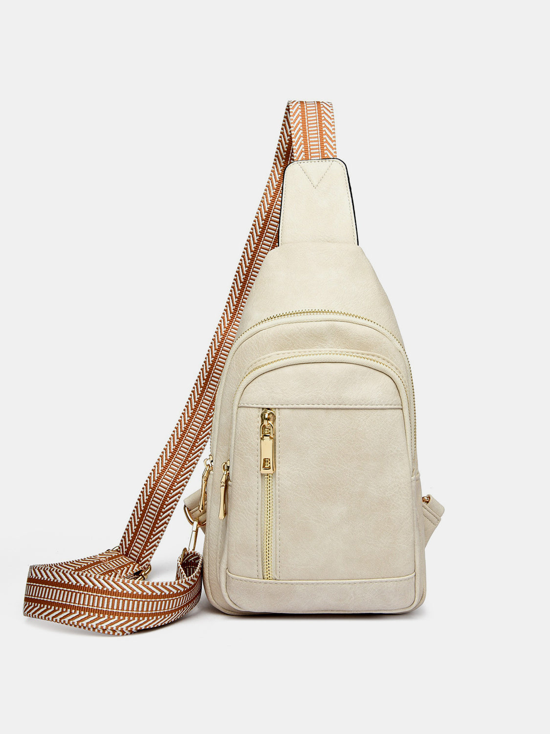 PU Leather Adjustable Strap Crossbody Bag - Beige / One Size