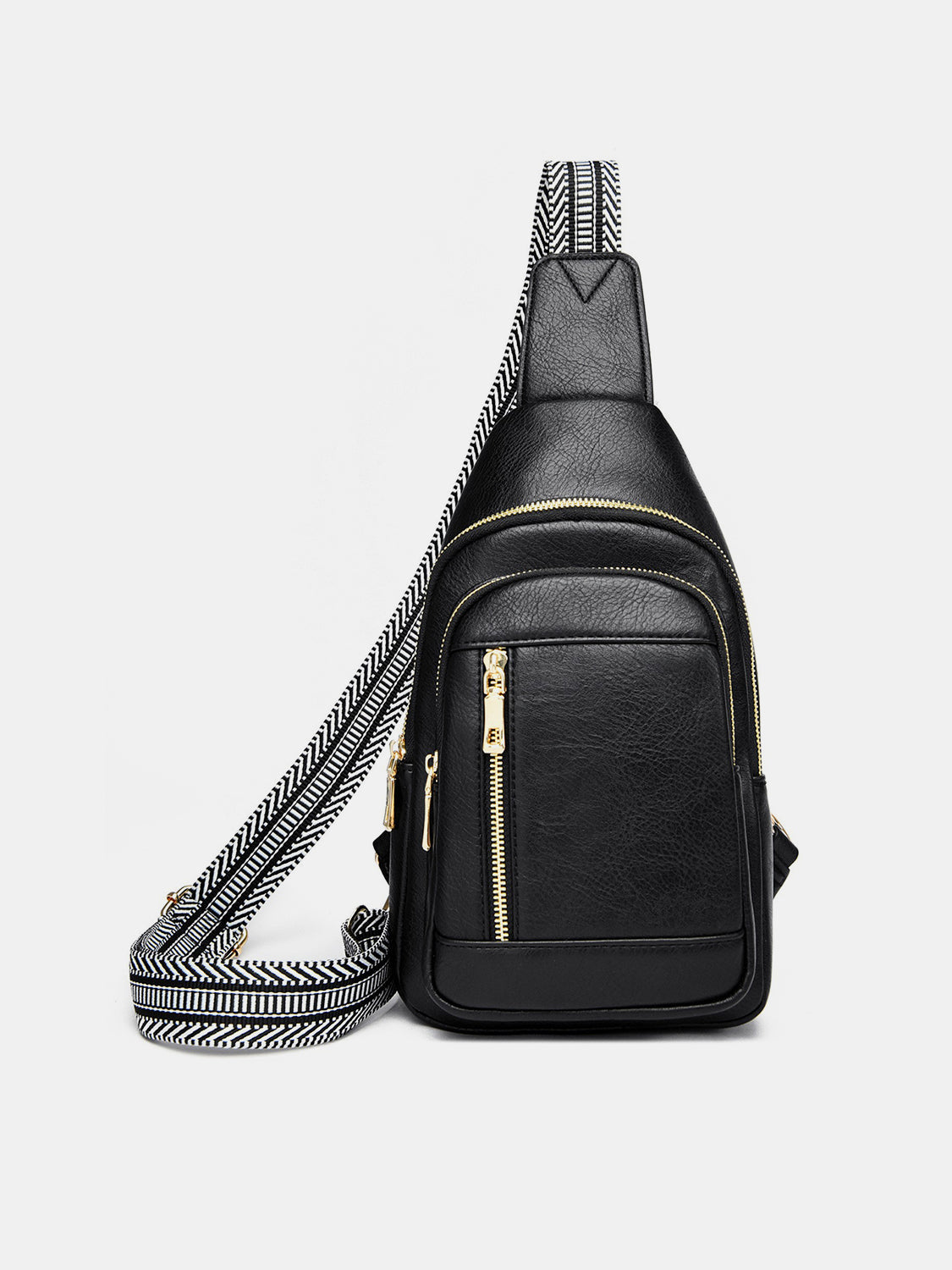 PU Leather Adjustable Strap Crossbody Bag - Black / One Size