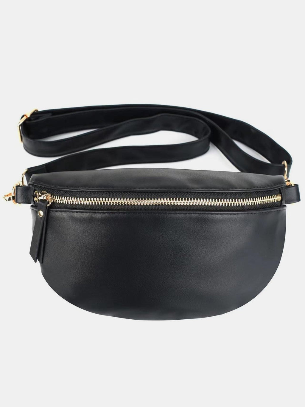 PU Leather Adjustable Strap Crossbody Bag - Black / One Size