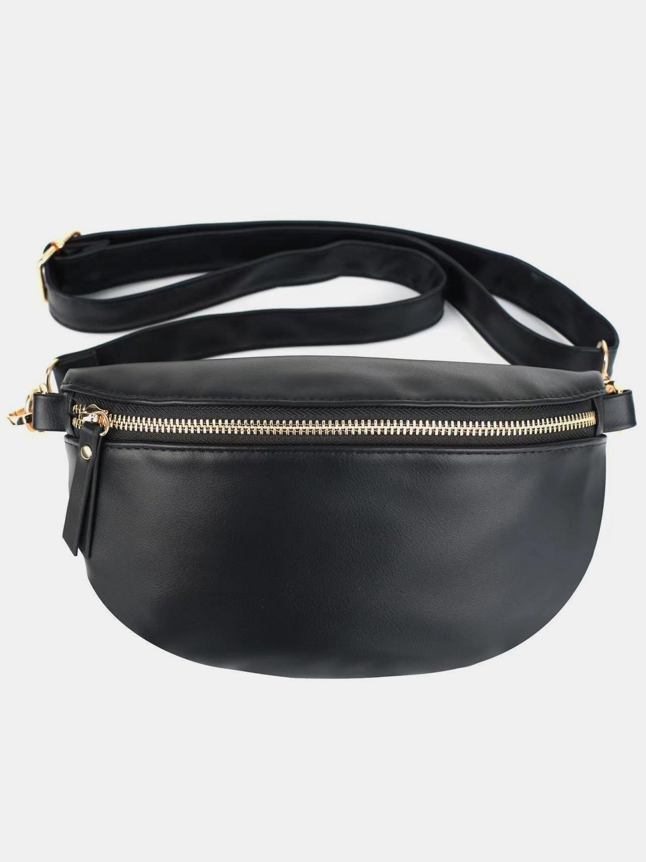 PU Leather Adjustable Strap Crossbody Bag - Black / One Size