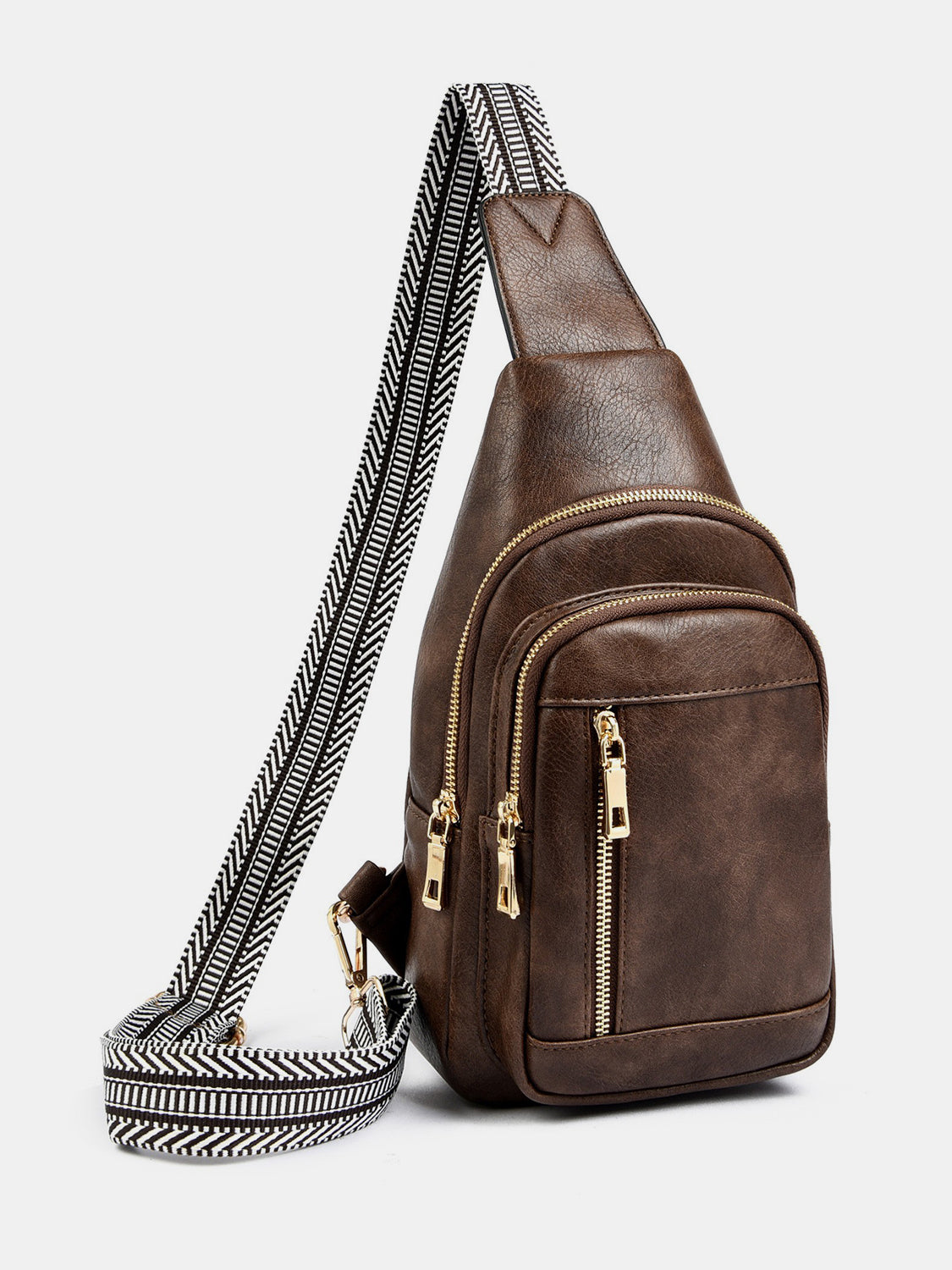 PU Leather Adjustable Strap Crossbody Bag - Coffee Brown / One Size