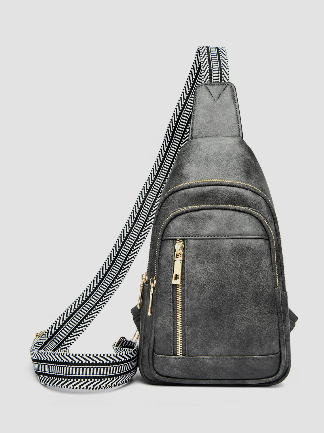 PU Leather Adjustable Strap Crossbody Bag - Dark Gray / One Size