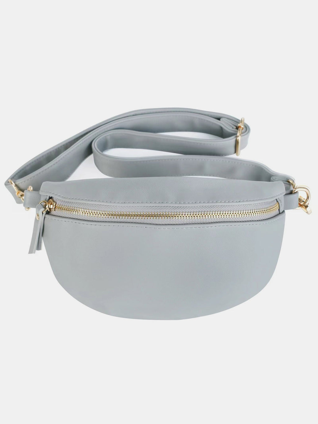 PU Leather Adjustable Strap Crossbody Bag - Light Gray / One Size