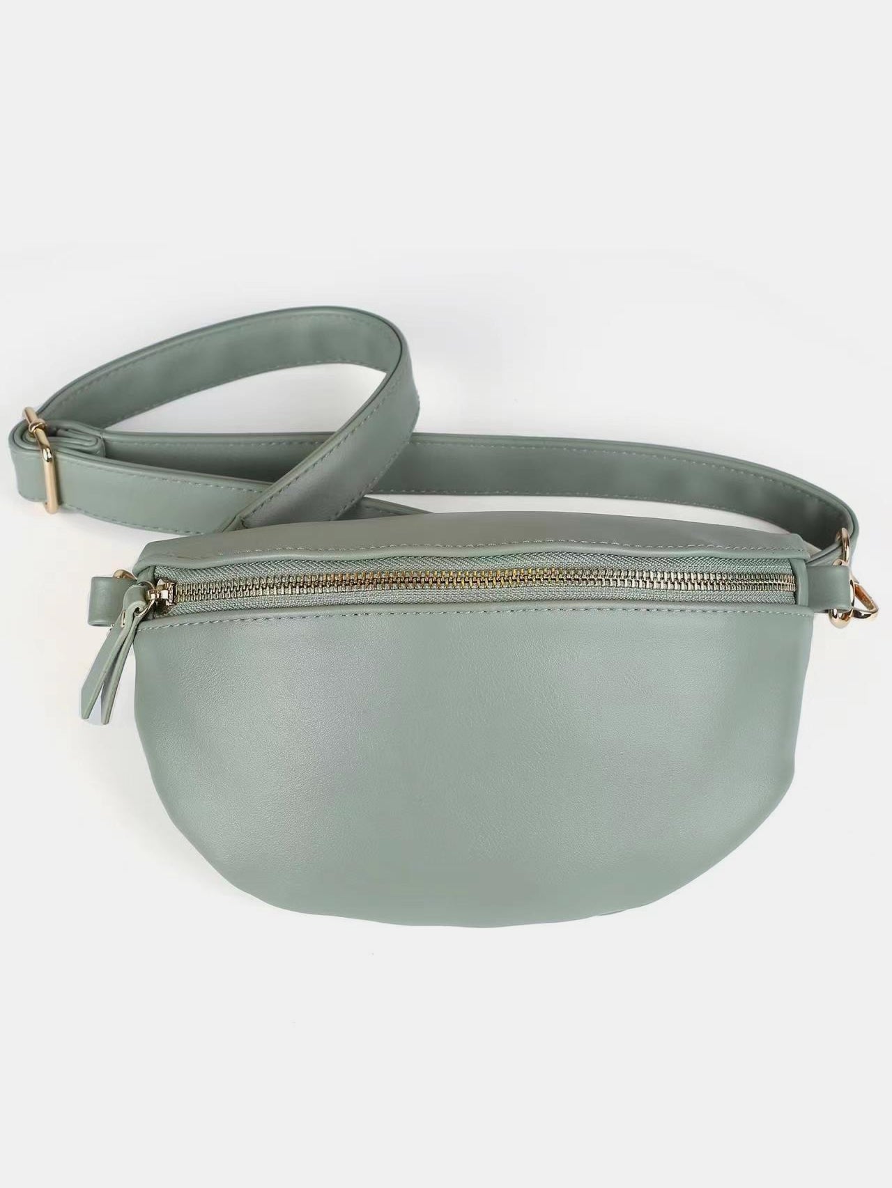 PU Leather Adjustable Strap Crossbody Bag - Sage / One Size