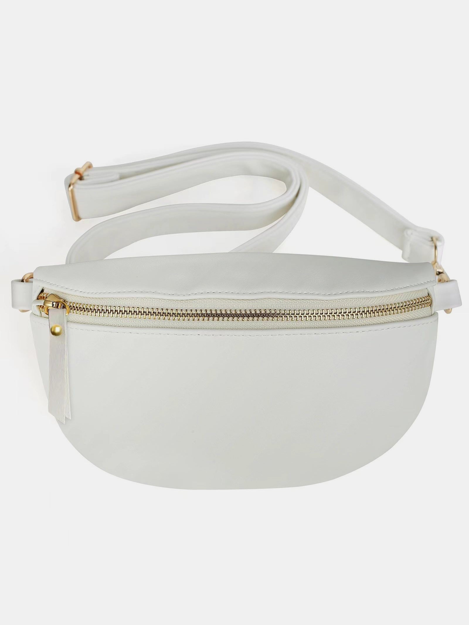 PU Leather Adjustable Strap Crossbody Bag - White / One Size