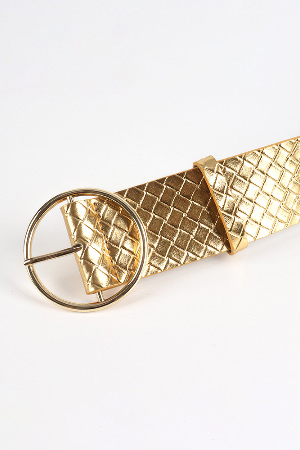 PU Leather Circle Shape Buckle Belt - Gold / One Size