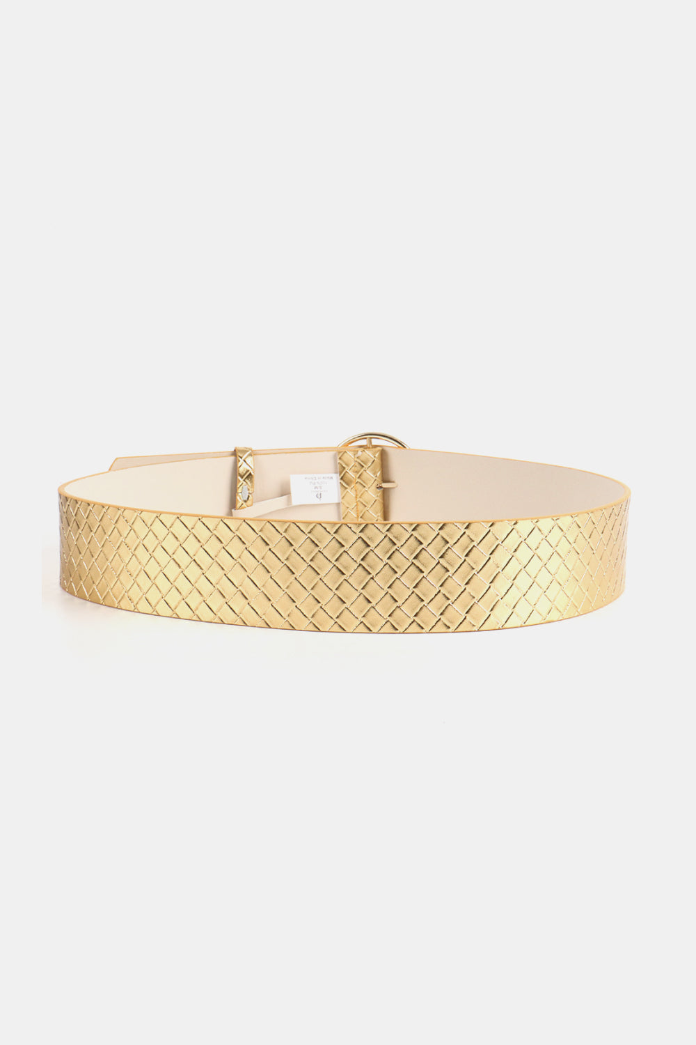 PU Leather Circle Shape Buckle Belt - Gold / One Size
