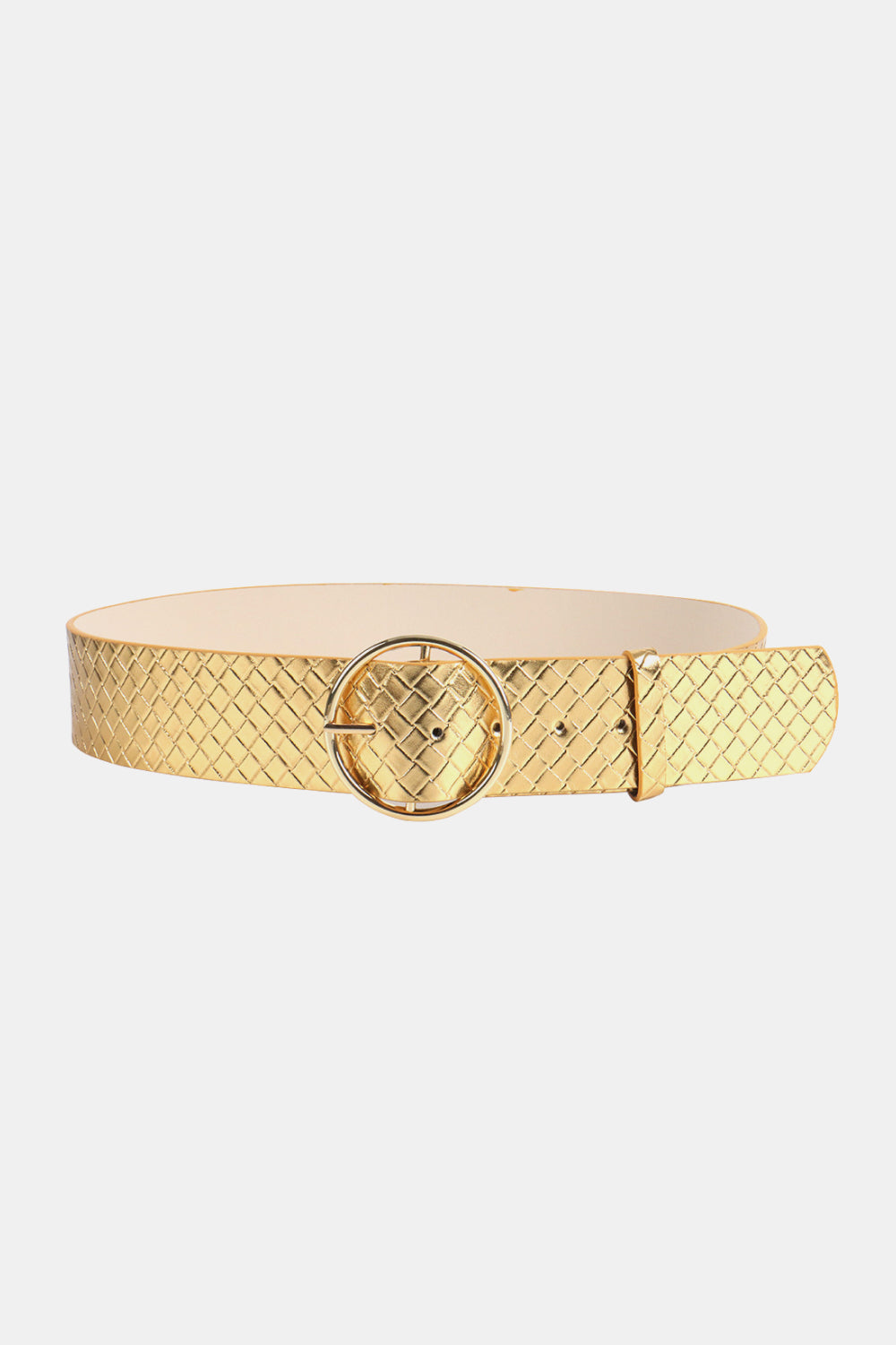 PU Leather Circle Shape Buckle Belt - Gold / One Size