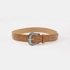 PU Leather Rhinestone Belt - Caramel / S