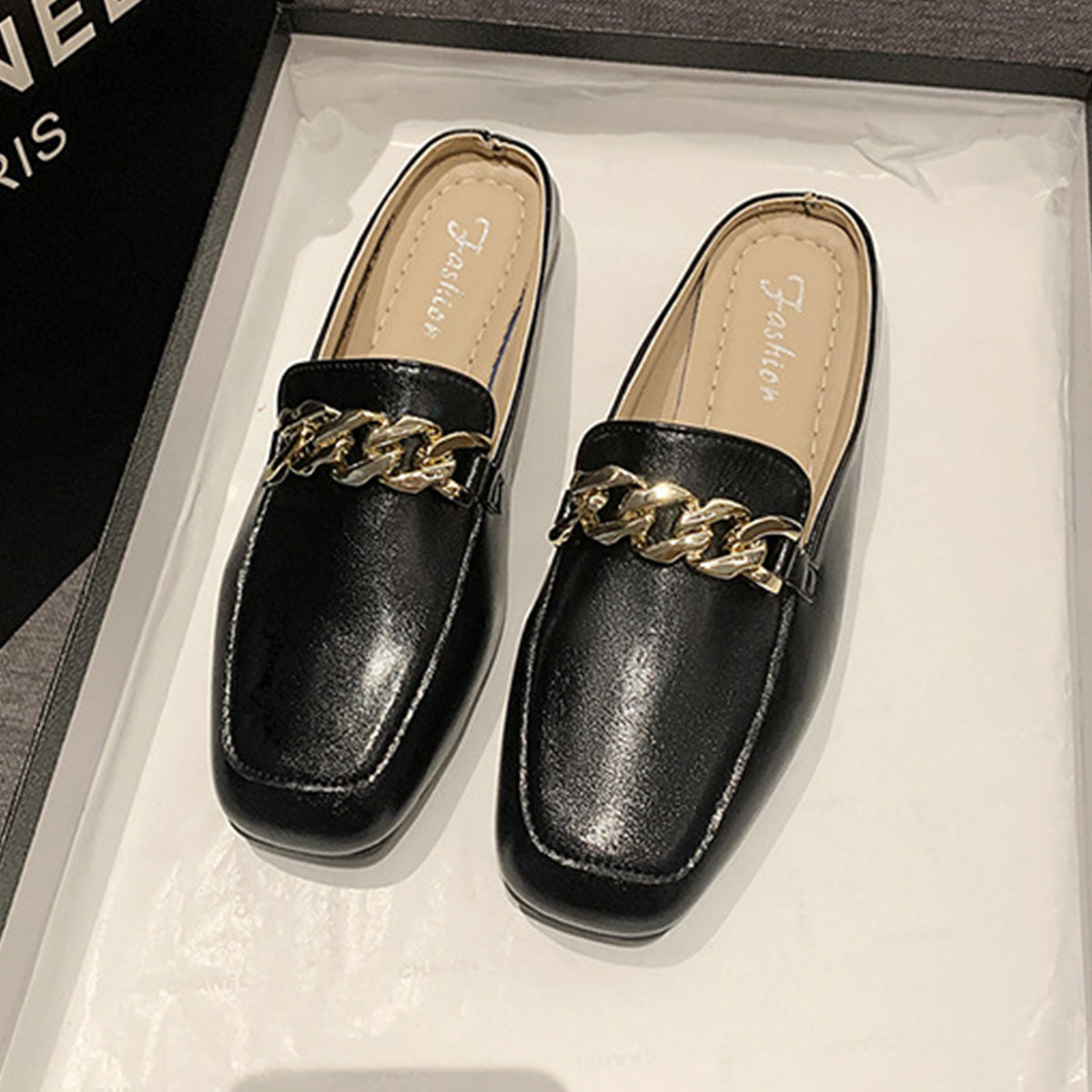 PU Leather Square Toe Flat Loafers - Black / 35(US4)