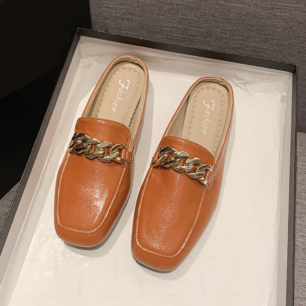 PU Leather Square Toe Flat Loafers - Caramel / 35(US4)