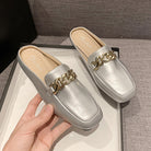 PU Leather Square Toe Flat Loafers - Silver / 35(US4)