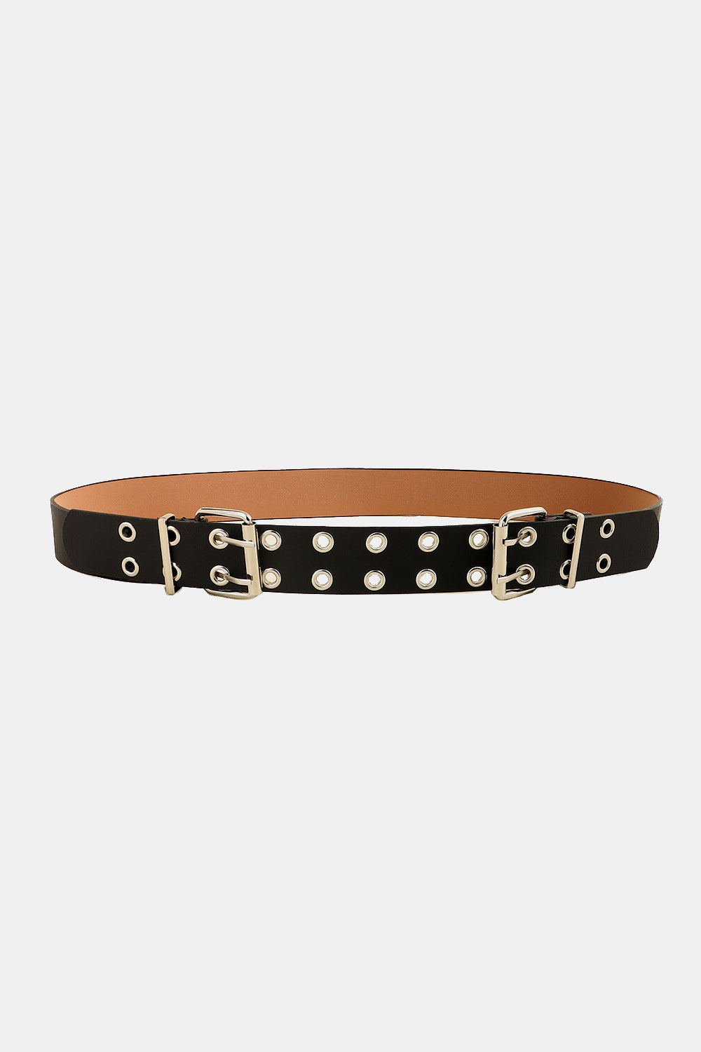 PU Leather Two Row Eyelet Belt - Black / One Size