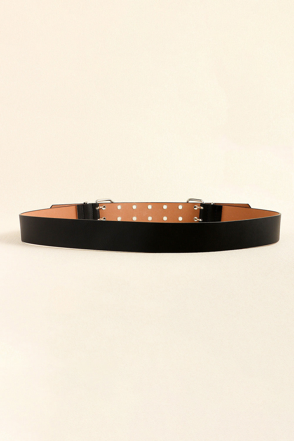 PU Leather Two Row Eyelet Belt - Black / One Size