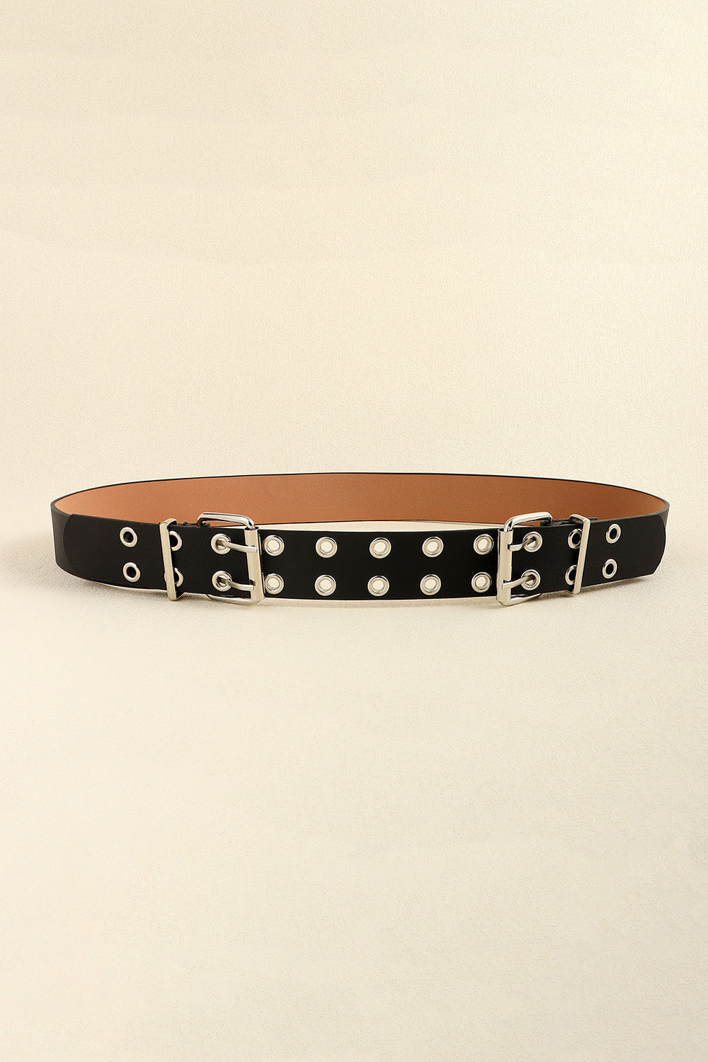 PU Leather Two Row Eyelet Belt - Black / One Size