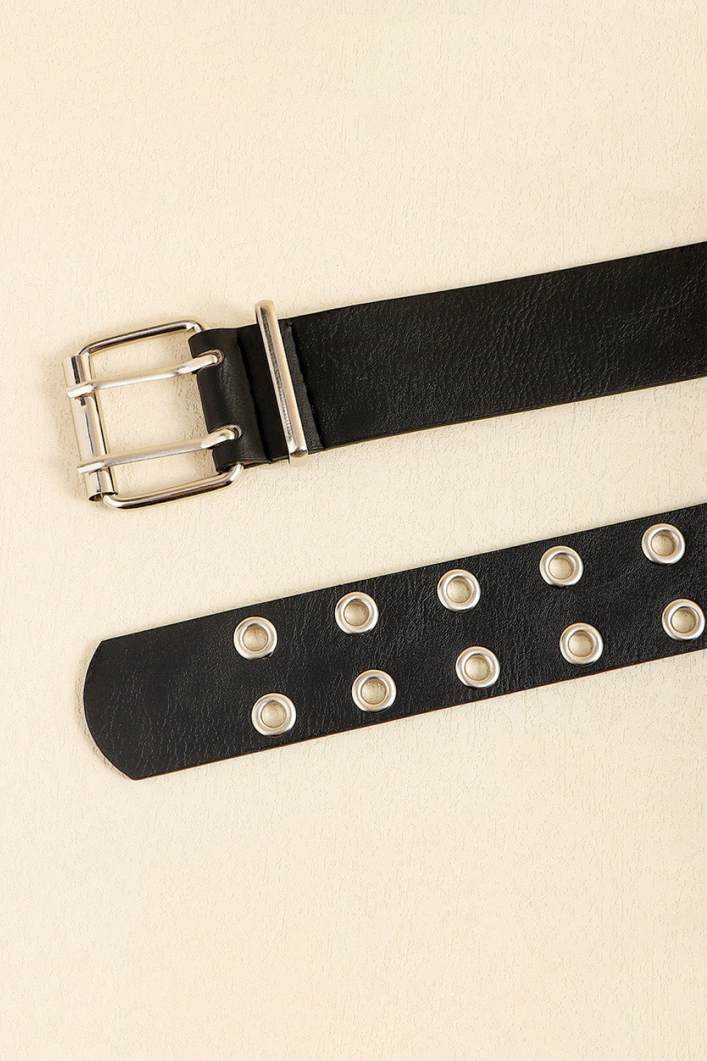 PU Leather Two Row Eyelet Belt - Black / One Size
