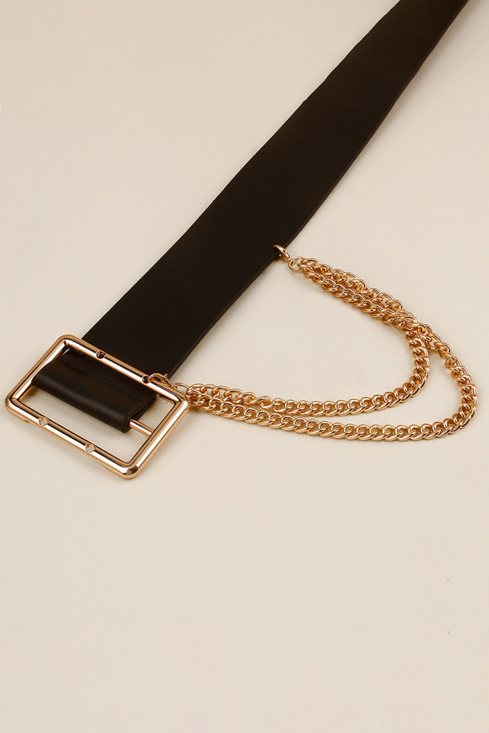 PU Leather Wide Belt with Chain - Black / One Size