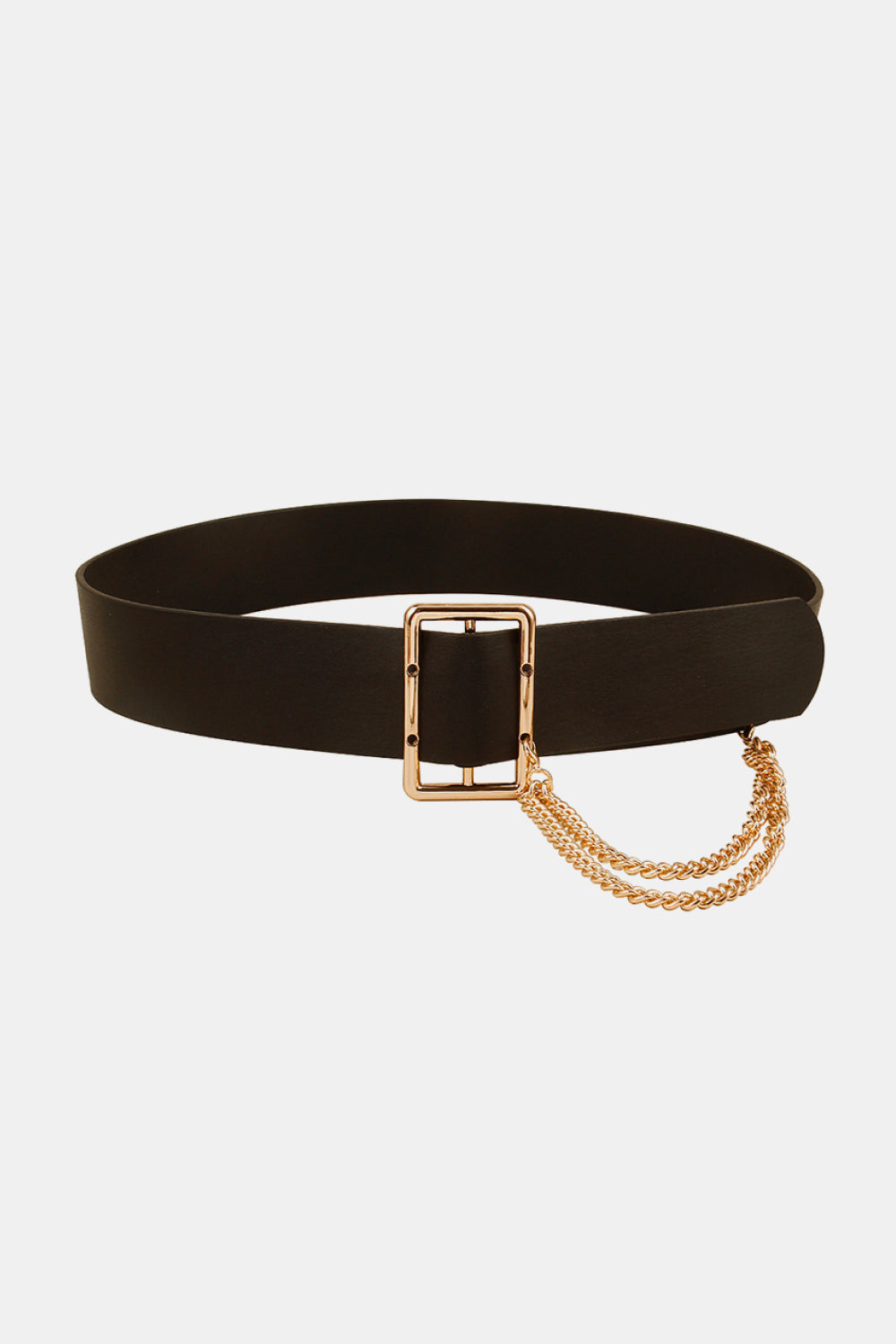 PU Leather Wide Belt with Chain - Black / One Size